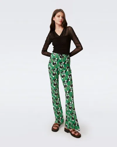 Diane Von Furstenberg Brooklyn Printed Flared Pants In Huge Improv Iris Green