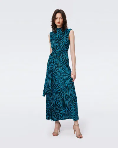 Diane Von Furstenberg Geri Abstract Striped Tie-waist Midi Dress In Huge Zebra Blue