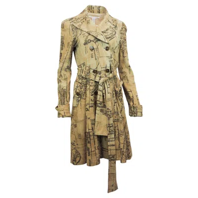 Pre-owned Diane Von Furstenberg Dvf Leather Printed Trench Coat In Brown