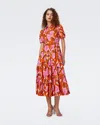 Diane Von Furstenberg Queena Floral-print Cotton-blend Poplin Midi Shirt Dress In Palm Floral