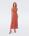 Diane Von Furstenberg Nyck Cutout Printed Crepe De Chine Maxi Dress In Tiny Cloud Patch Red