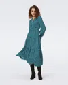 Diane Von Furstenberg Gil Tiered Polka-dot Midi Dress In Tiny Curtain Call Green
