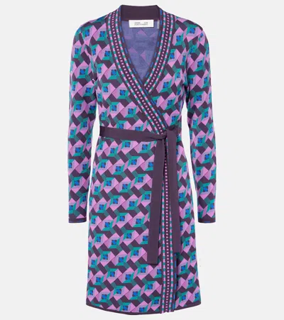 Diane Von Furstenberg Edwina Knitted Jacquard Wrap Dress In Stage Boss Pink