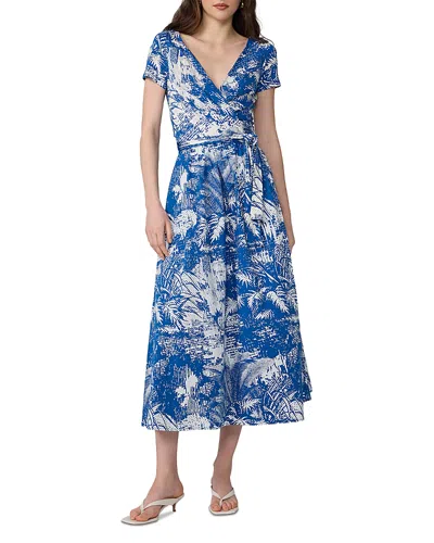 Diane Von Furstenberg Elena Short Sleeve Mixed Media Wrap Dress In Blue