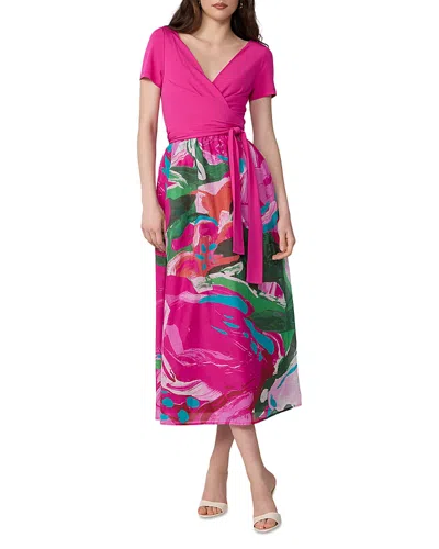 Diane Von Furstenberg Elena Abstract Print Wrap Bodice Midi Dress In Black