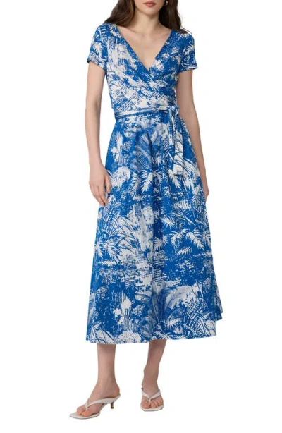 Diane Von Furstenberg Elena Short Sleeve Mixed Media Wrap Dress In Blue