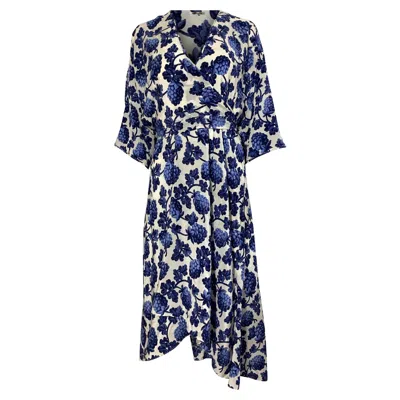Diane Von Furstenberg Eloise Asymmetric Printed Wrap Dress In Blue Silk
