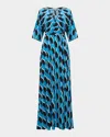 Diane Von Furstenberg Eloise Geometric-print Maxi Wrap Dress In Bird Weave Balanchine Blue
