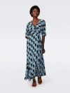 Diane Von Furstenberg Eloise Geometric-print Maxi Wrap Dress In Bird Weave Balanchine Blue
