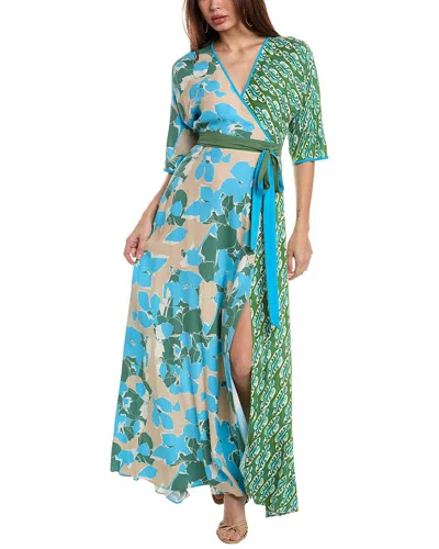 Diane Von Furstenberg Wrap-effect Pleated Woven Maxi Dress In Blue