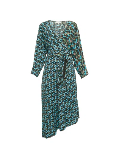 Pre-owned Diane Von Furstenberg Eloise Printed Midi Dress In Blue