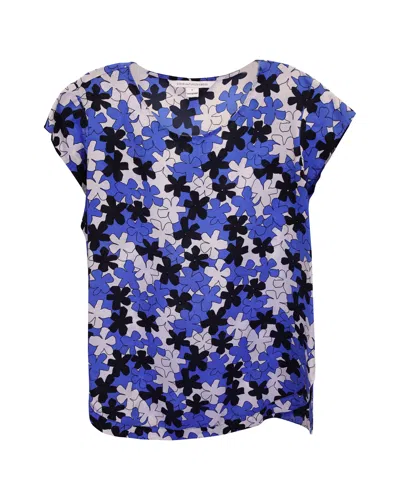 Diane Von Furstenberg Embellished Floral Top In Blue Silk