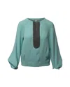 Diane Von Furstenberg Embellished Long Sleeve Top In Blue Triacetate In Blue