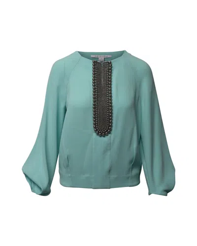 Diane Von Furstenberg Embellished Long Sleeve Top In Blue Triacetate