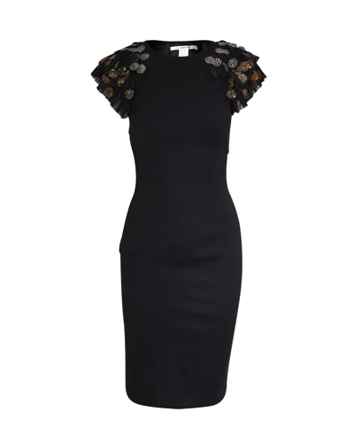 Diane Von Furstenberg Embellished Midi Dress In Black Wool
