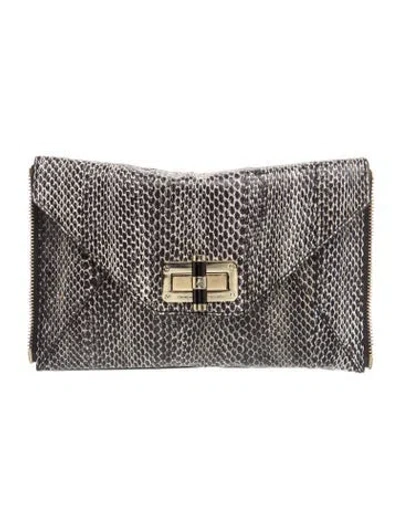 Pre-owned Diane Von Furstenberg Embossed Leather Clutch In Gray