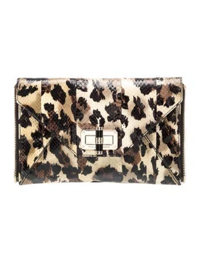 Pre-owned Diane Von Furstenberg Embossed Leather Clutch In Neutral
