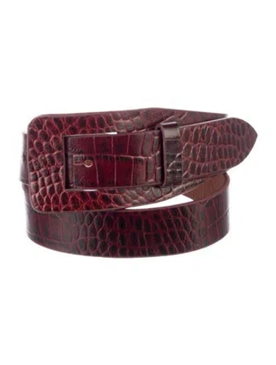 Pre-owned Diane Von Furstenberg Embossed Leather Cutout Accent Waist Belt In Black/burgundy