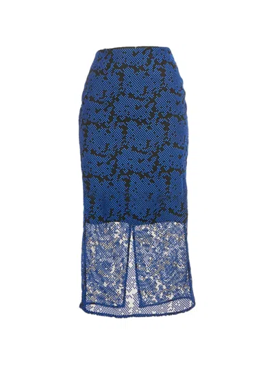 Pre-owned Diane Von Furstenberg Embroidered Midi Skirt In Blue