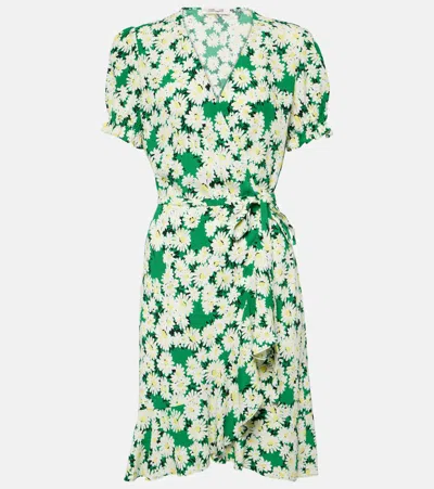 Diane Von Furstenberg Queena Floral-print Cotton-blend Poplin Midi Shirt Dress In Green