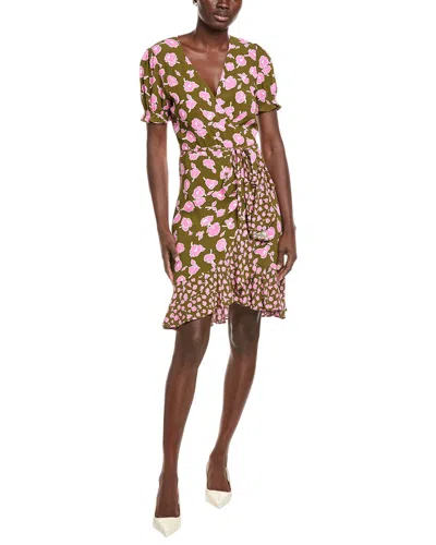 Diane Von Furstenberg Emilia Floral-print Crepe Mini Wrap Dress In Green