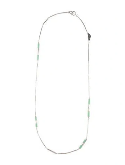 Pre-owned Diane Von Furstenberg Enamel Station Necklace, 35.25" In Green