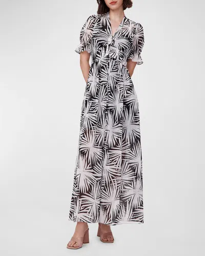 Diane Von Furstenberg Erica Botanical-print Puff-sleeve Maxi Dress In Sea Holly Blk Lg