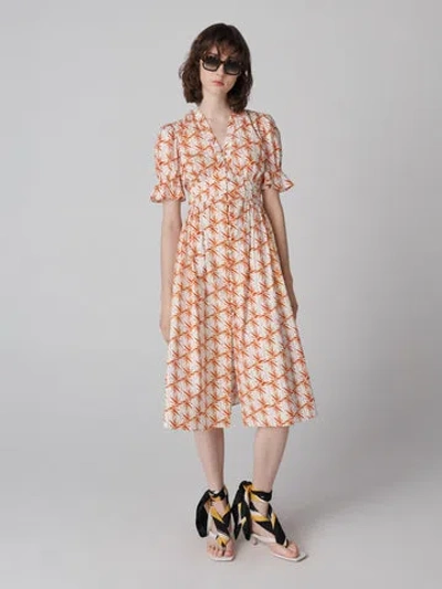 Diane Von Furstenberg Erica Cotton Dress In Palm Geo Orange