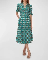 DIANE VON FURSTENBERG ERICA GEOMETRIC-PRINT PUFF-SLEEVE MIDI DRESS