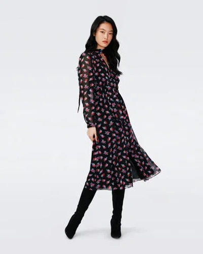 Diane Von Furstenberg Erica Long Sleeve Midi Dress In Black