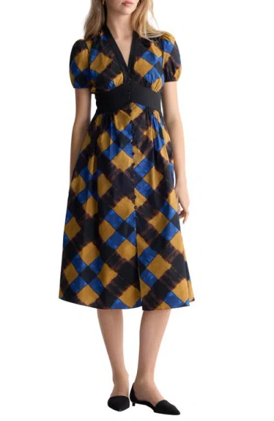 Diane Von Furstenberg Erica Plaid Button Front Midi Dress In Buffalo Plaid Mid Caraway