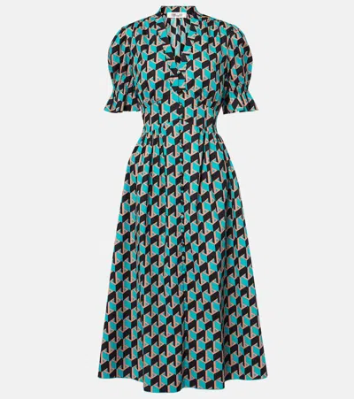 Diane Von Furstenberg Erica Printed Cotton Midi Dress In Eden Check