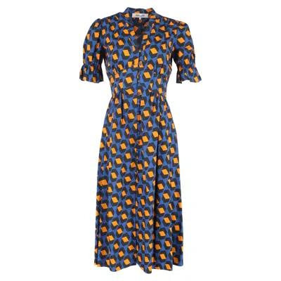 Diane Von Furstenberg Erica Printed Midi Dress In Multicolor Cotton In Blue