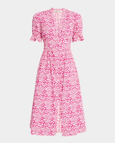 Diane Von Furstenberg Erica Puff-sleeve Cotton Midi Dress In Tiny Kupang Pink
