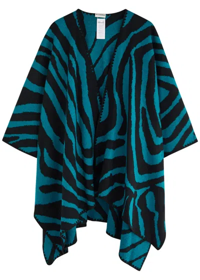 Diane Von Furstenberg Fannie Zebra-jacquard Wool-blend Shawl In Blue