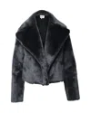 Diane Von Furstenberg Faux Fur Cropped Jacket In Black Acrylic In Black