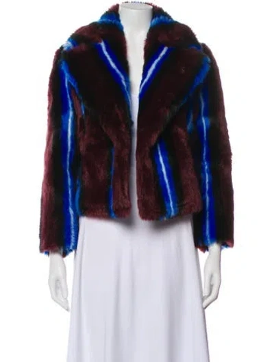 Pre-owned Diane Von Furstenberg Faux Fur Striped Faux Fur Jacket In Red