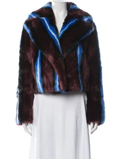 Pre-owned Diane Von Furstenberg Faux Fur Striped Faux Fur Jacket In Red