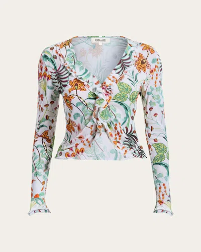 Diane Von Furstenberg Fern Cropped Floral-print Ruffle Top In Multi