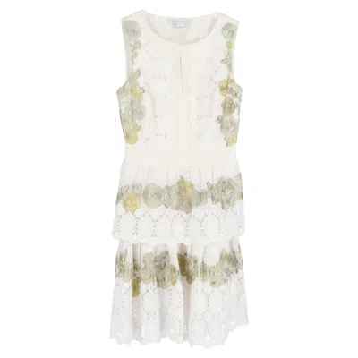 Diane Von Furstenberg Floral-embroidered Mini Dress In White Cotton In Yellow