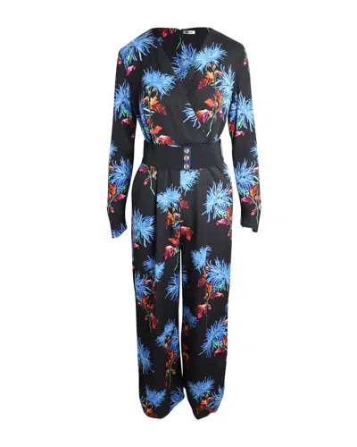 Diane Von Furstenberg Floral Jumpsuit In Black Viscose In Multi