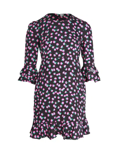 Diane Von Furstenberg Dvf女装 春秋 黑色合欢花图案荷叶边饰连衣裙女七分袖凉爽 In Black