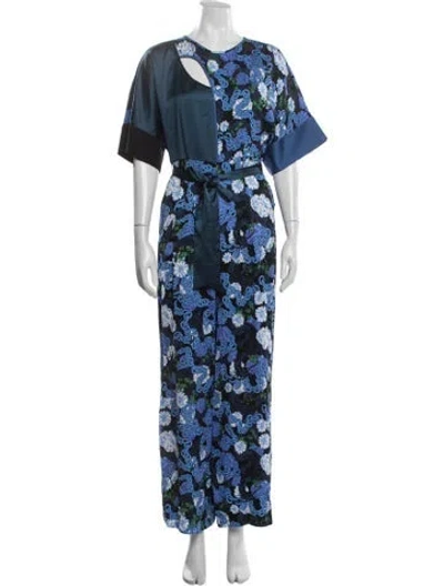 Pre-owned Diane Von Furstenberg Floral Print Asymmetrical Jumpsuit In Blue