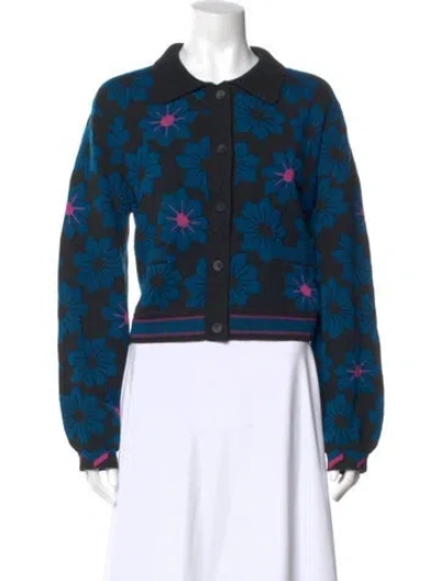 Pre-owned Diane Von Furstenberg Floral Print Crew Neck Sweater In Blue