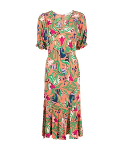 Diane Von Furstenberg Floral-print Fluted Midi Dress In Multicolor