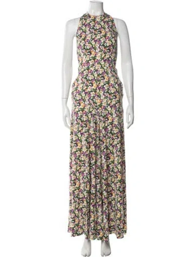 Pre-owned Diane Von Furstenberg Floral Print Halterneck Jumpsuit In Blue/yellow