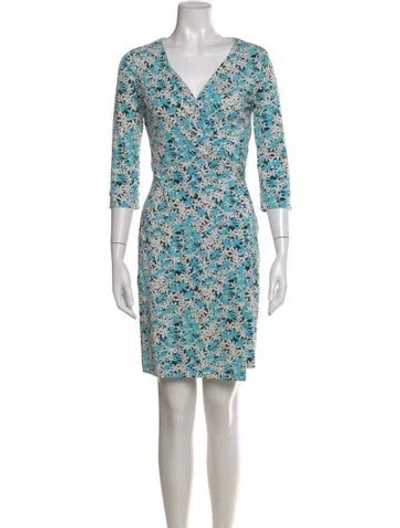 Pre-owned Diane Von Furstenberg Floral Print Knee-length Dress In Blue