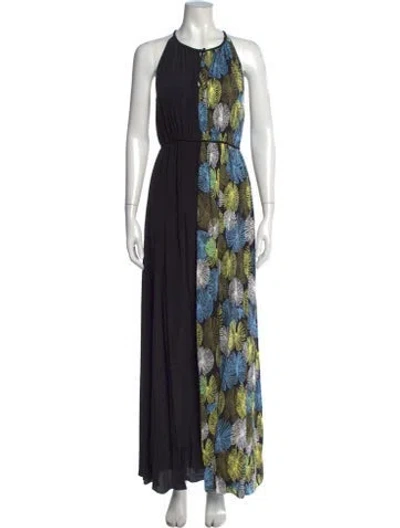 Pre-owned Diane Von Furstenberg Floral Print Long Dress W/ Tags In Black