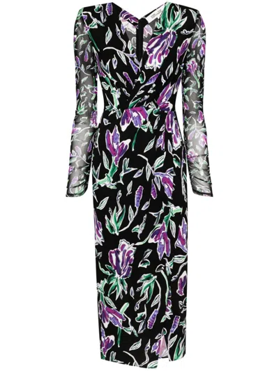 Diane Von Furstenberg Floral-print Midi Dress In Black