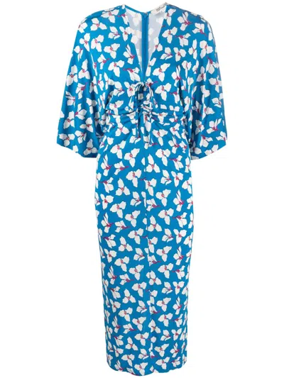 Diane Von Furstenberg Floral-print Midi Dress In Blau